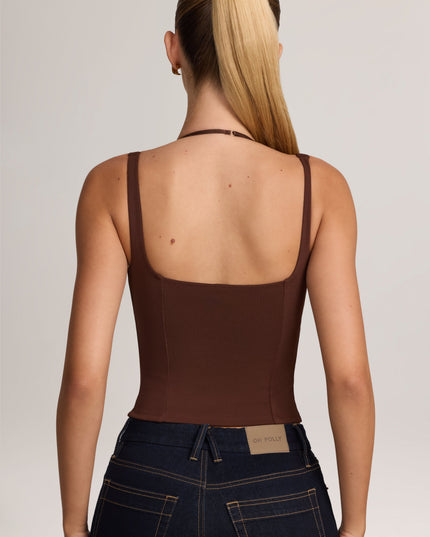 Cocoa Brown Ponte Peekabo Lace Tank Top