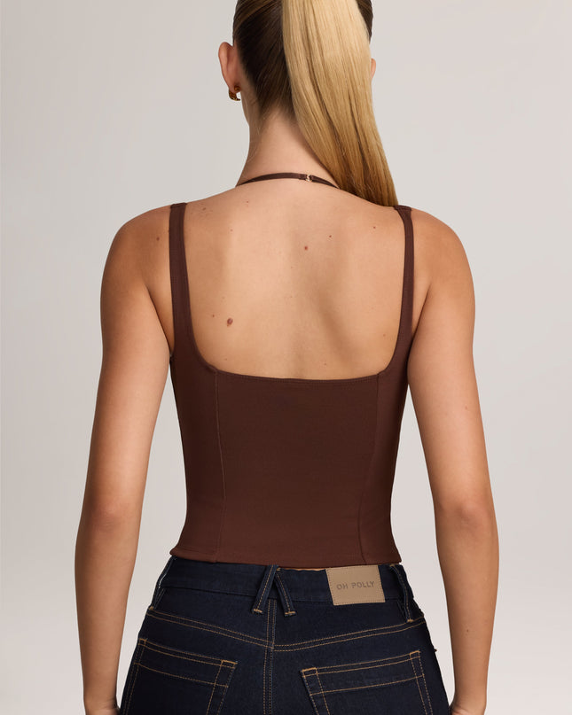 Cocoa Brown Ponte Peekabo Lace Tank Top