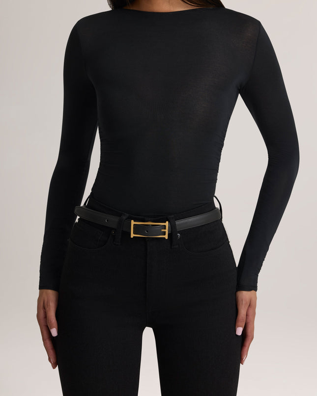 Black Modal Ruched Long-Sleeve Top