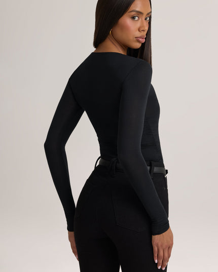 Black Modal Ruched Long-Sleeve Top