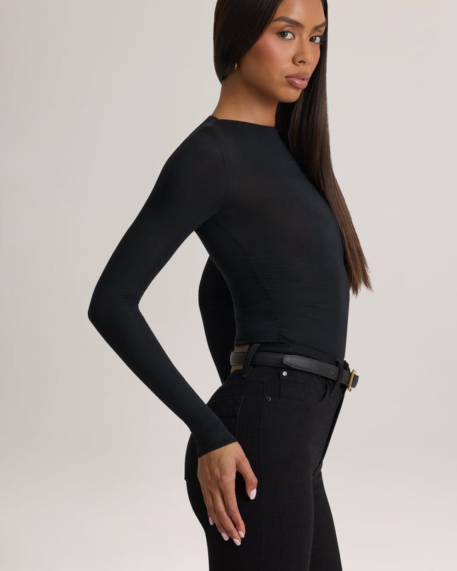 Black Modal Ruched Long-Sleeve Top