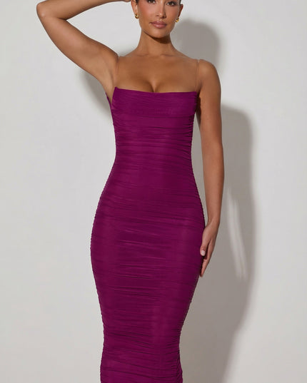 Plum Ruched Backless Bodycon Midaxi Dress