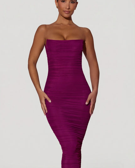 Plum Ruched Backless Bodycon Midaxi Dress