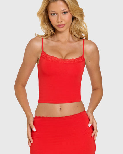 Cherry Modal Lace-Trim Top