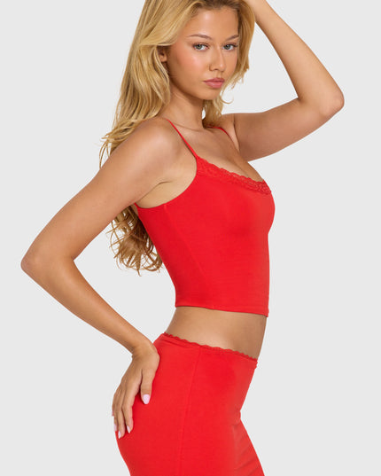 Cherry Modal Lace-Trim Top