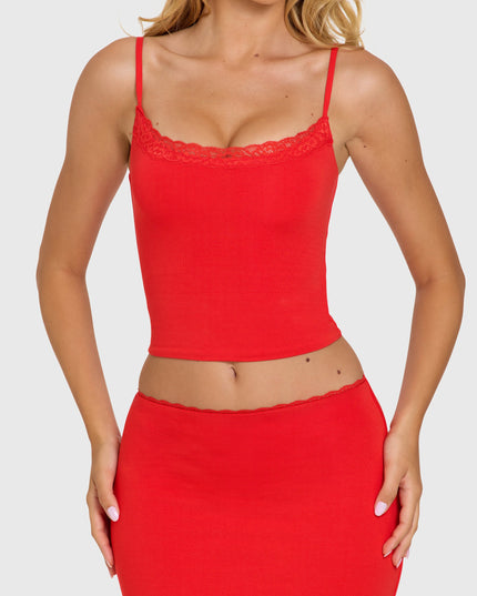 Cherry Modal Lace-Trim Top