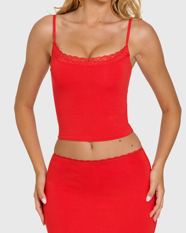 Cherry Modal Lace-Trim Top