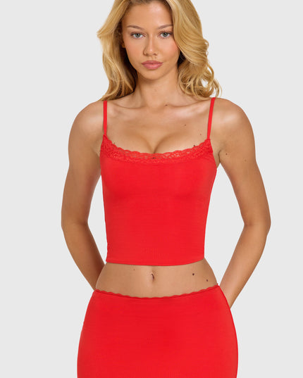 Cherry Modal Lace-Trim Top