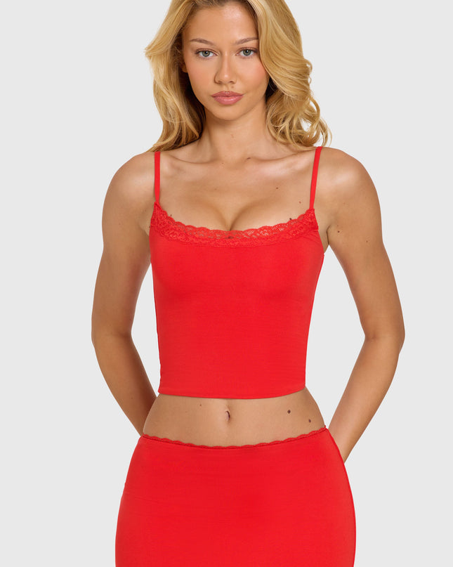Cherry Modal Lace-Trim Top