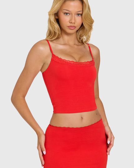 Cherry Modal Lace-Trim Top