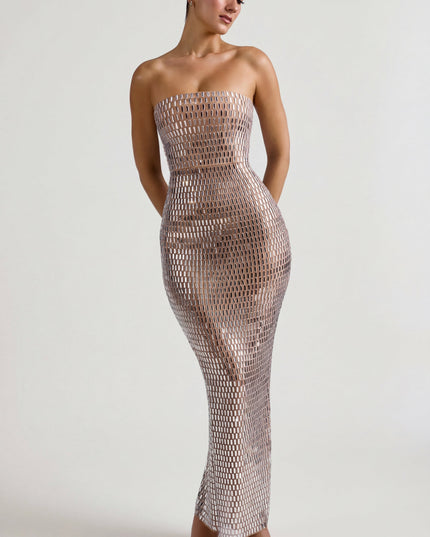 Almond Embellished Bandeau Maxi Dress