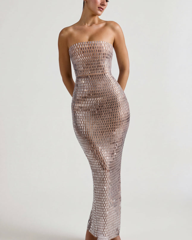Almond Embellished Bandeau Maxi Dress
