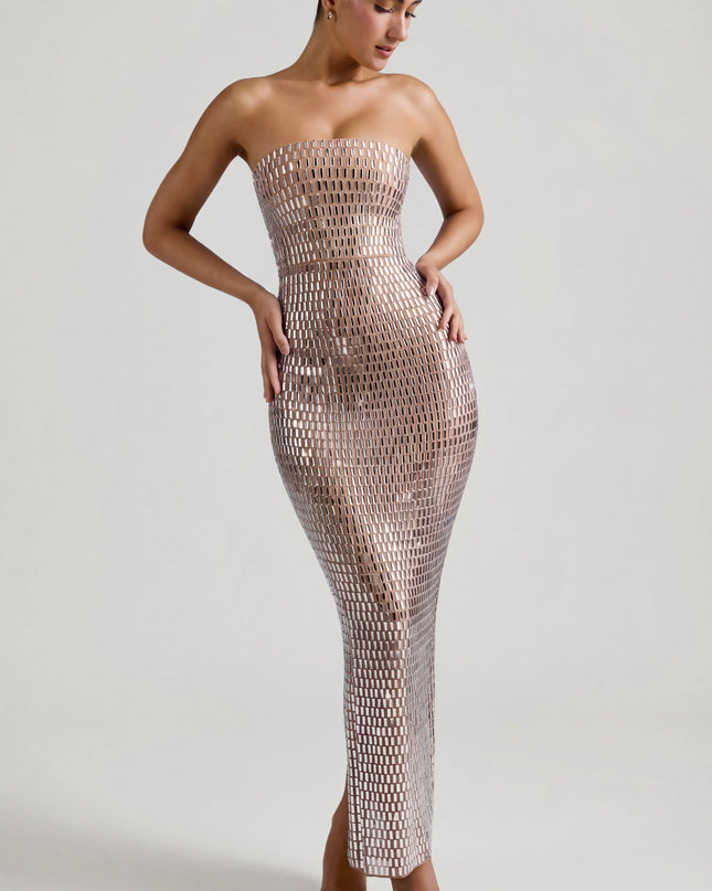 Almond Embellished Bandeau Maxi Dress
