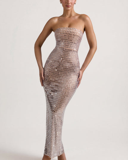 Almond Embellished Bandeau Maxi Dress