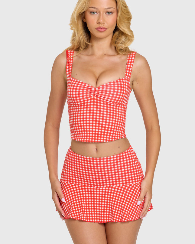 Red Gingham Modal Ruched Bust Top