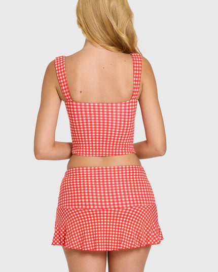 Red Gingham Modal Ruched Bust Top
