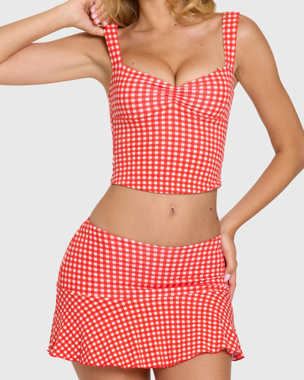 Red Gingham Modal Ruched Bust Top