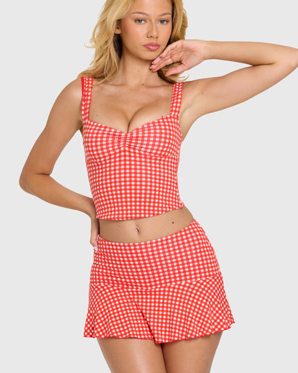 Red Gingham Modal Ruched Bust Top