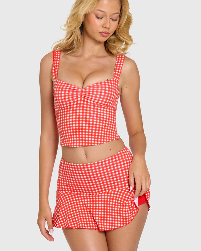 Red Gingham Modal Ruched Bust Top
