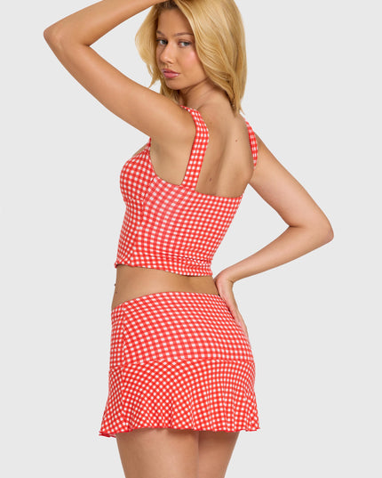 Red Gingham Modal Ruched Bust Top