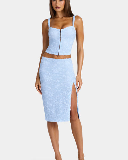 Arctic Blue Lace Low-Rise Midi Skirt