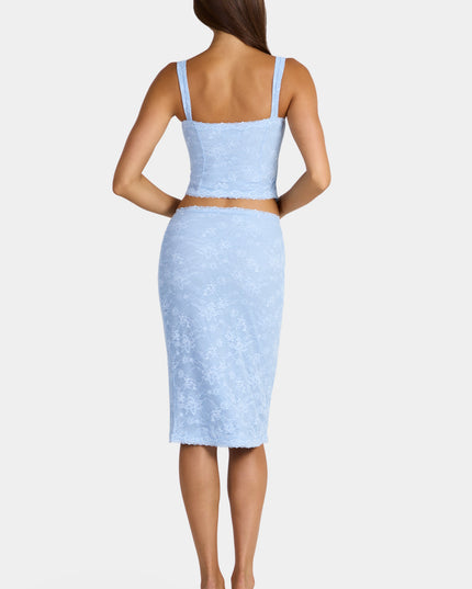 Arctic Blue Lace Low-Rise Midi Skirt