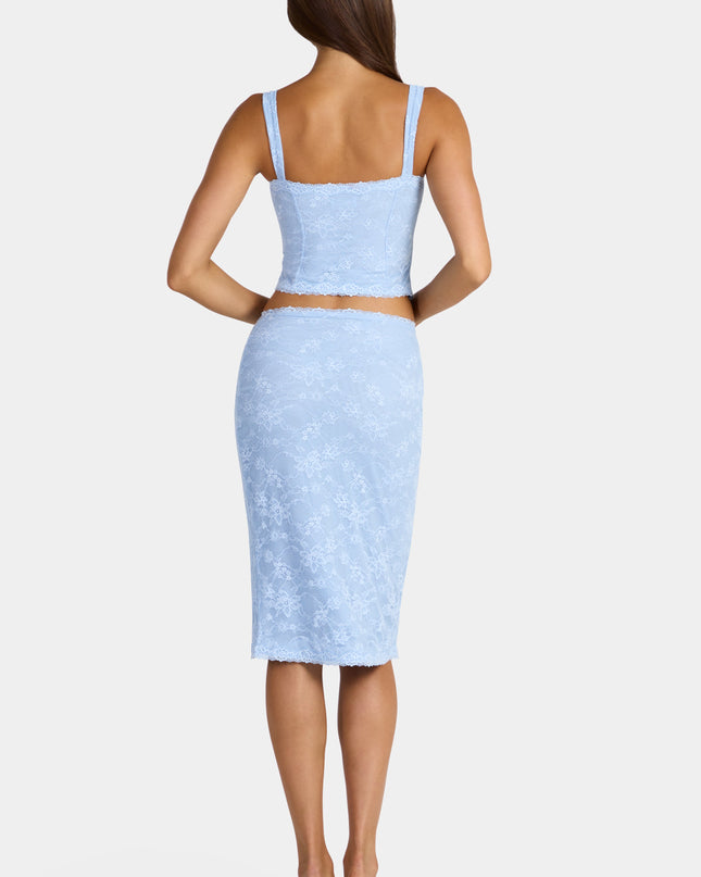 Arctic Blue Lace Low-Rise Midi Skirt