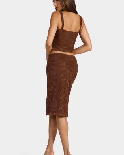 Cocoa Brown Lace Low-Rise Midi Skirt