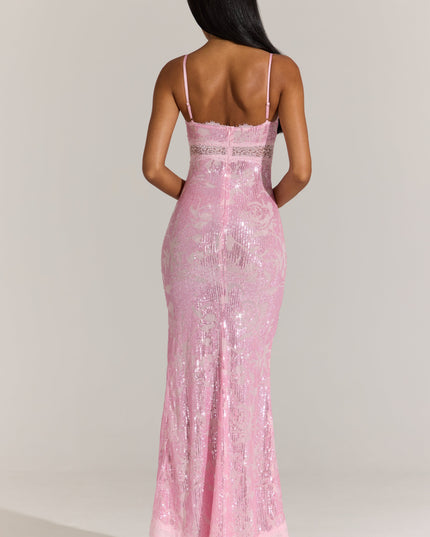 Blossom Pink Embellished Lace-Trim Maxi Dress