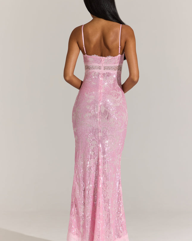 Blossom Pink Embellished Lace-Trim Maxi Dress