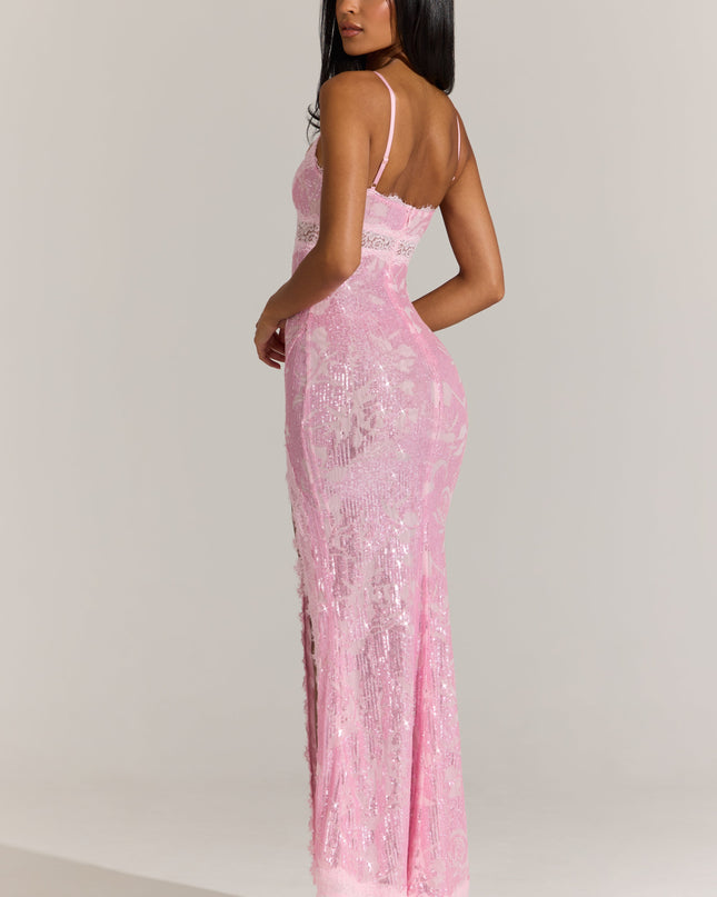 Blossom Pink Embellished Lace-Trim Maxi Dress