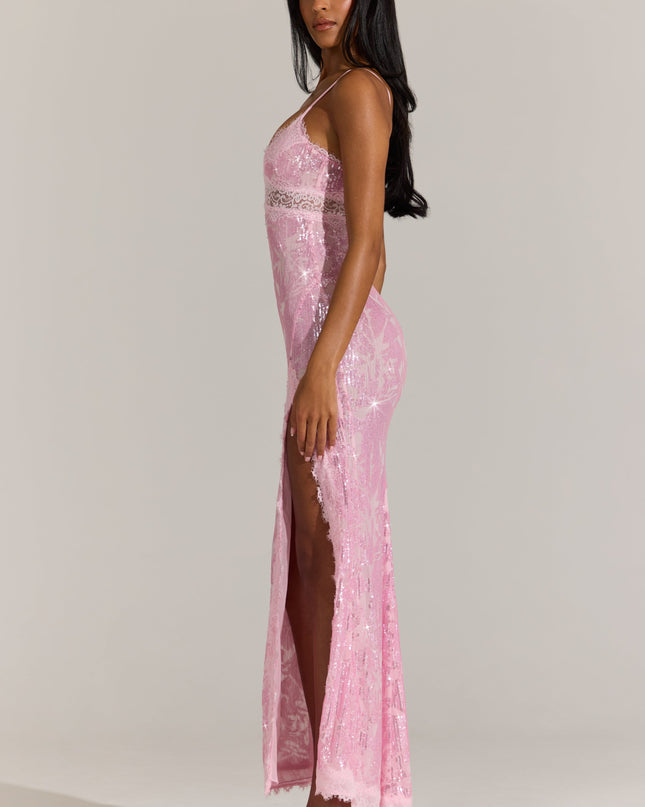 Blossom Pink Embellished Lace-Trim Maxi Dress