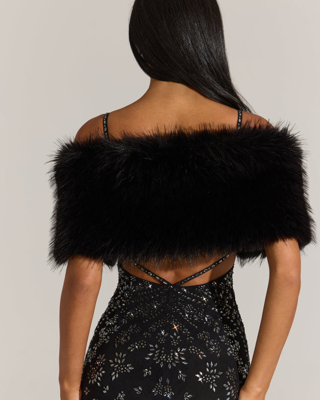 Black Fur Ribbon-Tie Stole