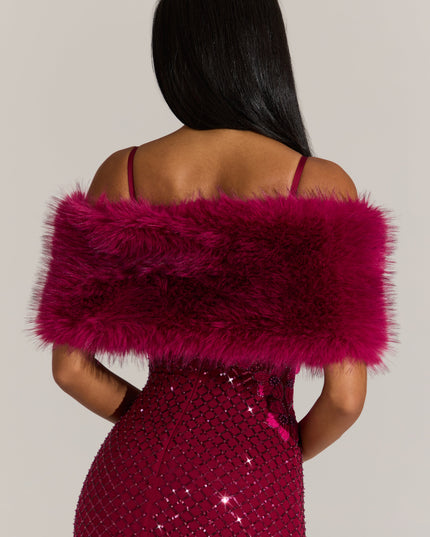 Fuchsia Pink Fur Ribbon-Tie Stole