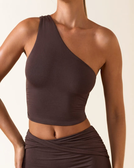 Chocolate Brown Modal One-Shoulder Top