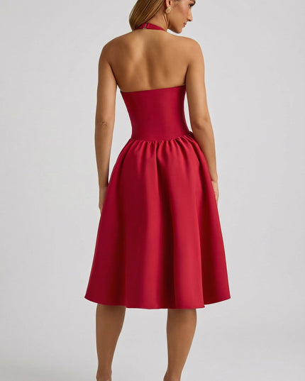 True Red Halterneck Bow-Detail Midi Dress