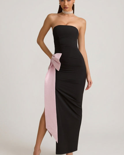 Black Strapless Bow-Detail Maxi Dress