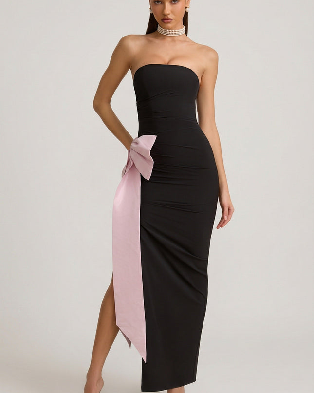 Black Strapless Bow-Detail Maxi Dress
