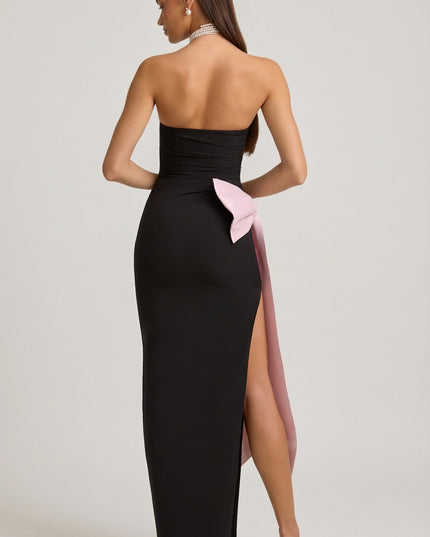 Black Strapless Bow-Detail Maxi Dress