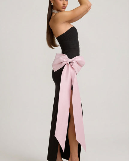 Black Strapless Bow-Detail Maxi Dress