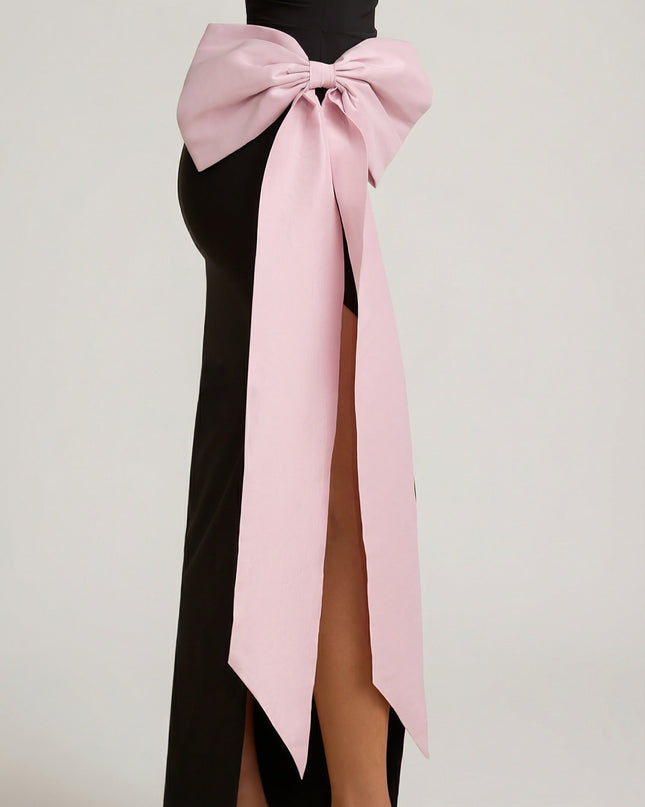 Black Strapless Bow-Detail Maxi Dress