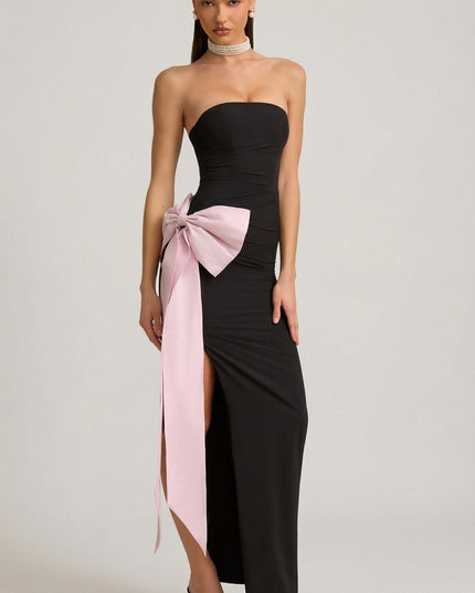 Black Strapless Bow-Detail Maxi Dress