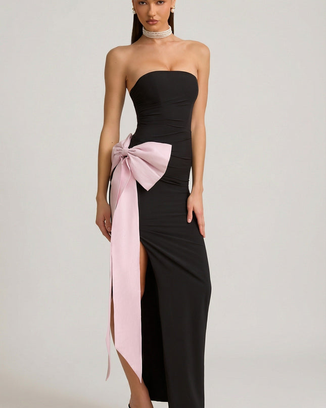 Black Strapless Bow-Detail Maxi Dress