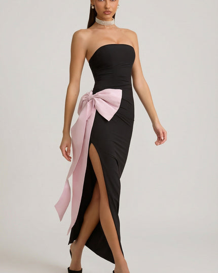Black Strapless Bow-Detail Maxi Dress
