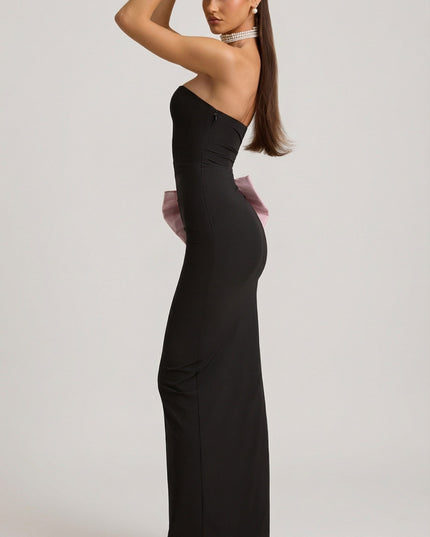 Black Strapless Bow-Detail Maxi Dress