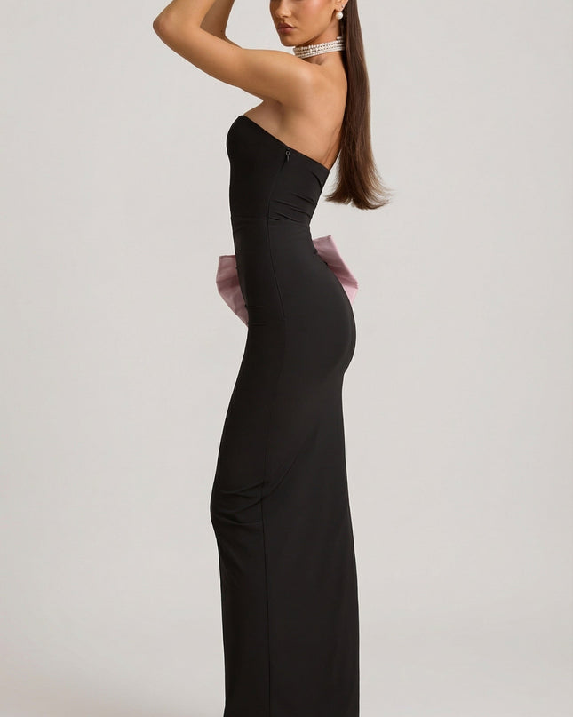 Black Strapless Bow-Detail Maxi Dress