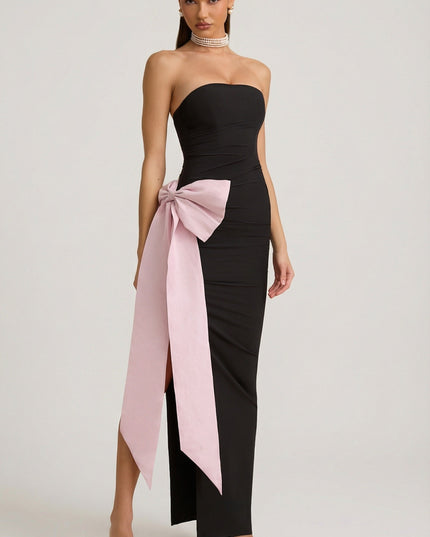 Black Strapless Bow-Detail Maxi Dress