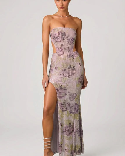 Lilac Embellished Cut-Out Fishtail Maxi Dress