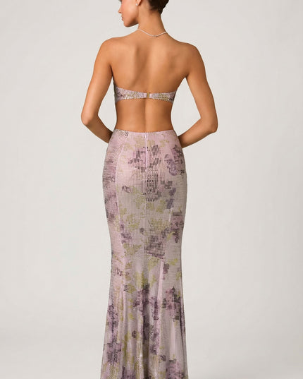 Lilac Embellished Cut-Out Fishtail Maxi Dress
