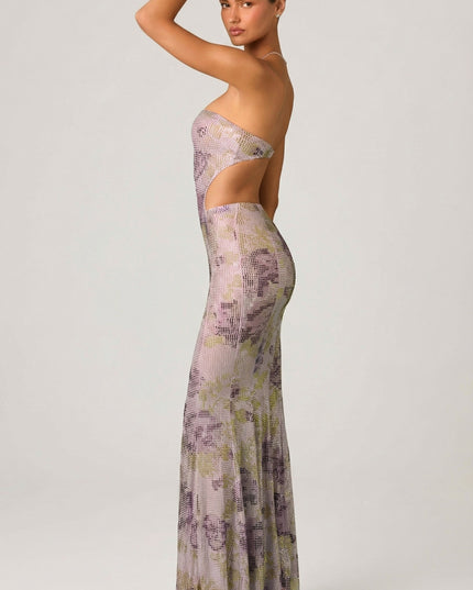 Lilac Embellished Cut-Out Fishtail Maxi Dress